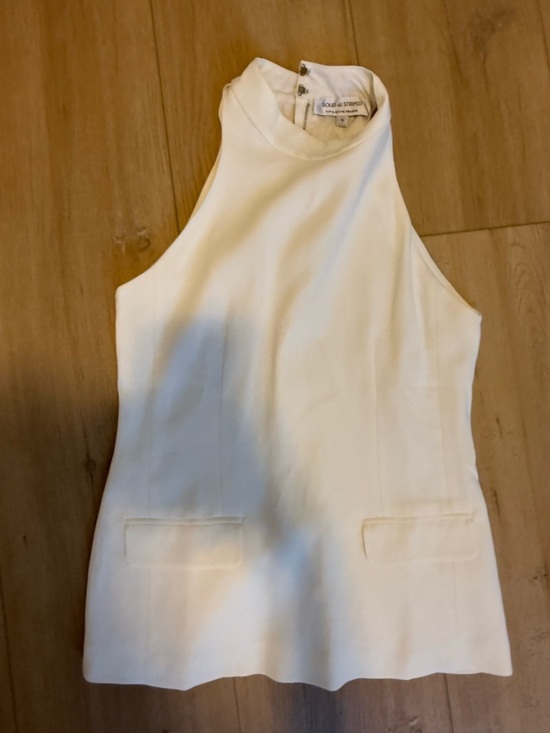 SOLID & STRIPED Tops - SOLID & STRIPED Cream Sleeveless Mock Neck Tank